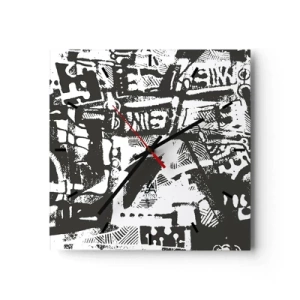 Reloj de pared - Reloj de vidrio - Patrón retro monocromático abstracto - 30x30cm - ¿Orden o caos? - Decoración de pared moderna para salón y dormitorio ARTTOR