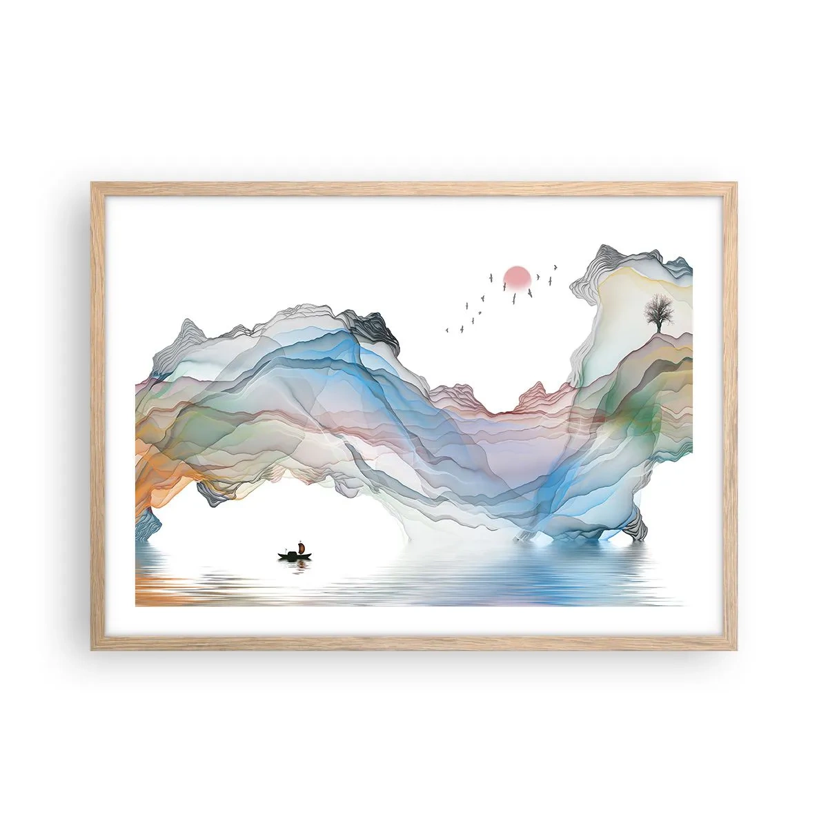 Póster en marco roble claro - Hacia las montañas de cristal - 70x50 cm