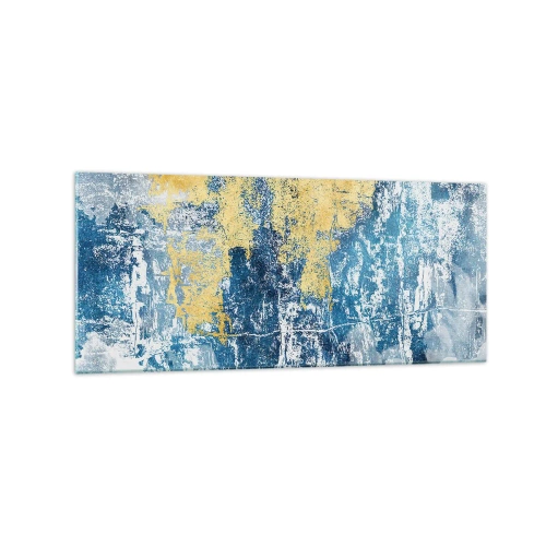 Cuadro sobre vidrio - Impresiones sobre Vidrio - Abstracción en tonos azules y amarillos - 120x50cm - Una abstracción serena - Decoración de pared moderna para salón y dormitorio ARTTOR