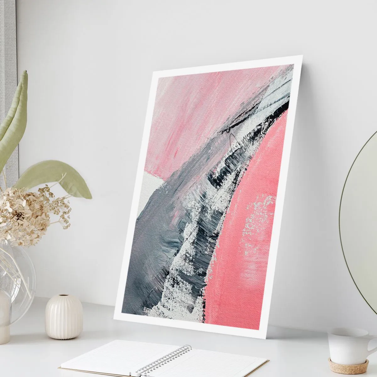 Póster - Una composición abstracta en tonos rosa y gris. - 50x70cm - Composición a juego - Decoración de pared moderna para salón y dormitorio ARTTOR