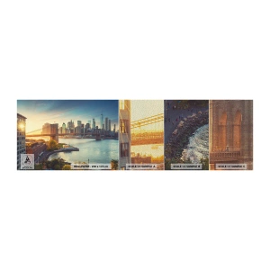 Muestra de fotomural Premium Sand - El amanecer de la gran ciudad - Nueva York, Ciudad, puente de Brooklyn - 100x30 cm