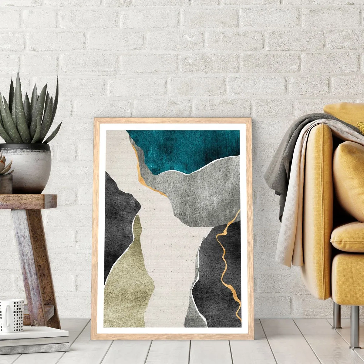 Póster en marco roble claro - Composición en mosaico con una hebra de oro - 40x50 cm