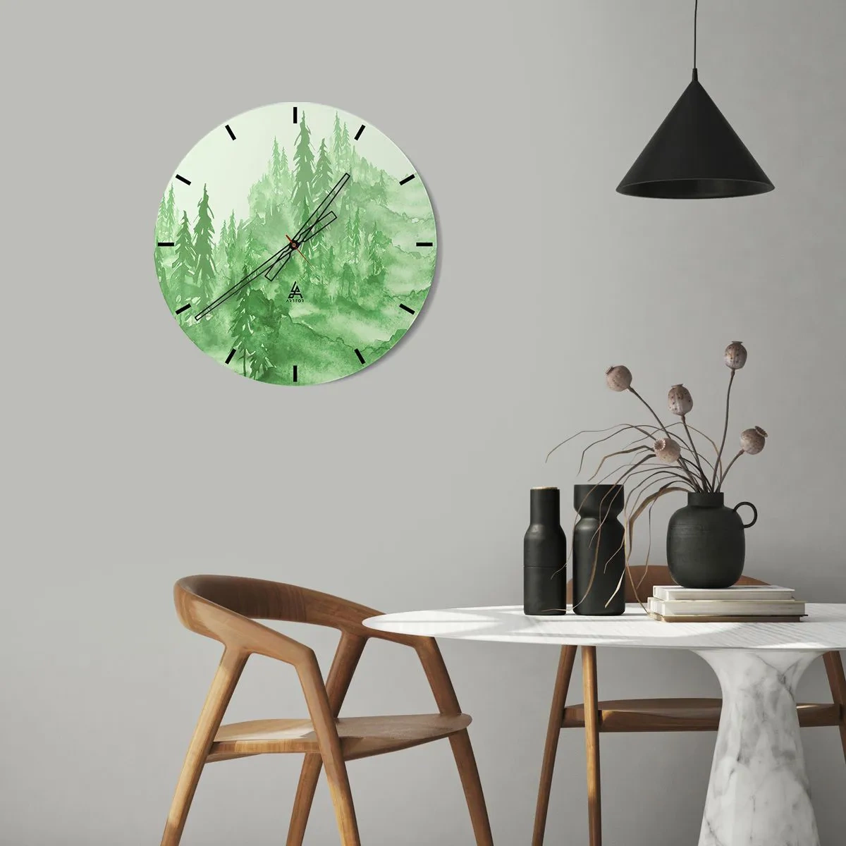 Reloj de pared - Reloj de vidrio - Difuminado con niebla verde - 40x40 cm