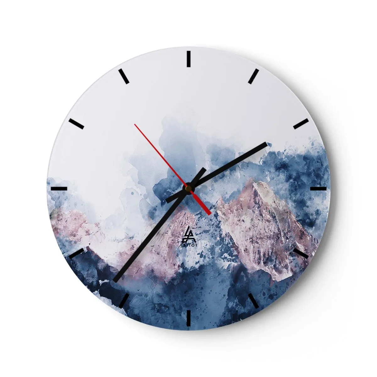 Reloj de pared - Reloj de vidrio - Una representación pictórica de montañas en tonos azul y rosa. - 30x30cm - El techo del mundo - Decoración de pared moderna para salón, cocina y dormitorio ARTTOR