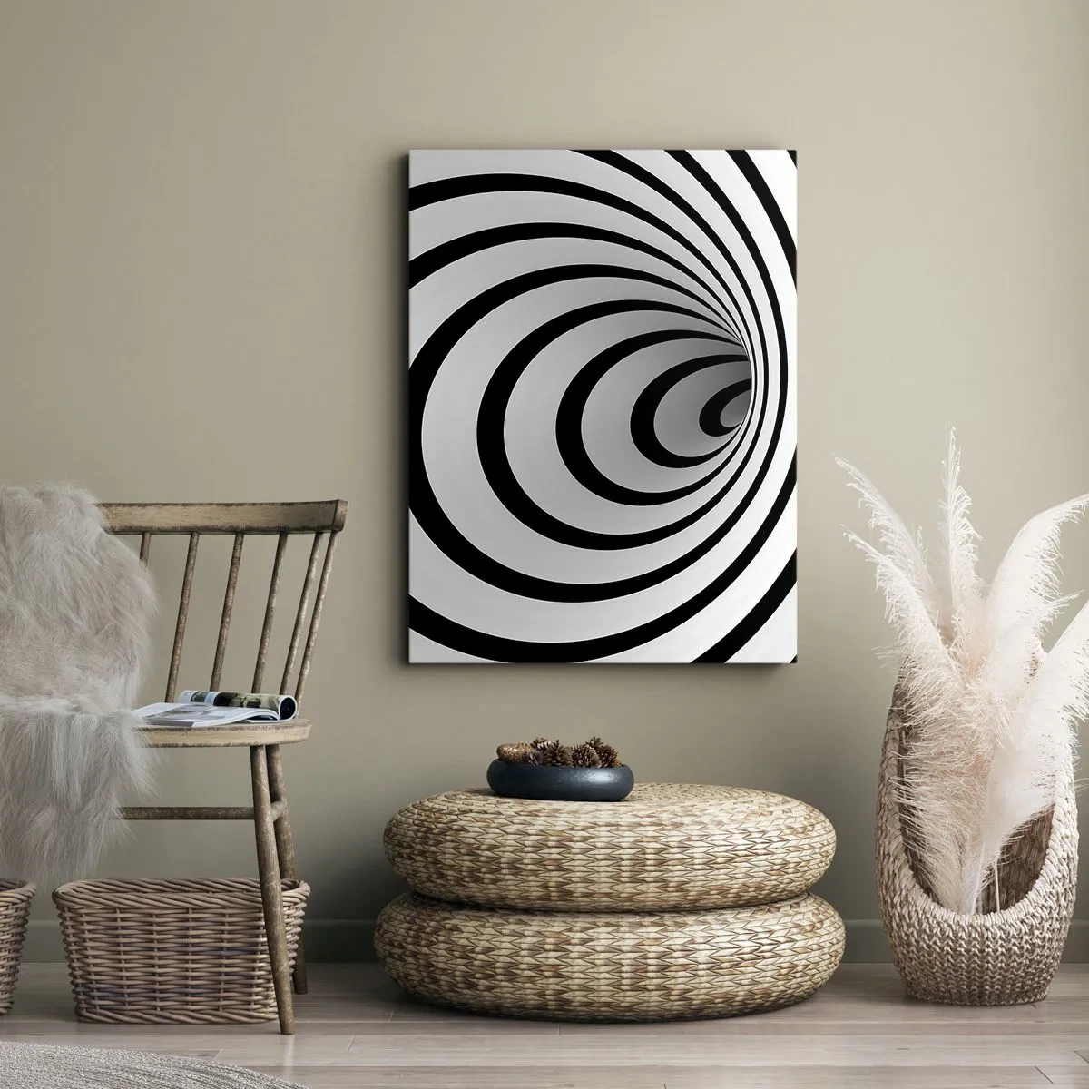 Cuadro sobre lienzo - Impresión de Imagen - Una espiral en blanco y negro que crea un efecto hipnótico. - 70x100cm - ¿Tampoco puedes resistirte? - Decoración de pared moderna para salón y dormitorio ARTTOR