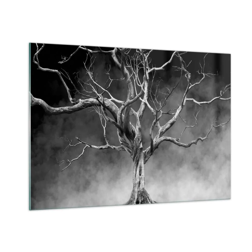 Cuadro sobre vidrio - Impresiones sobre Vidrio - Árbol negro contra la niebla - 100x70cm - Primordial y sagrado - Decoración de pared moderna para salón y dormitorio ARTTOR