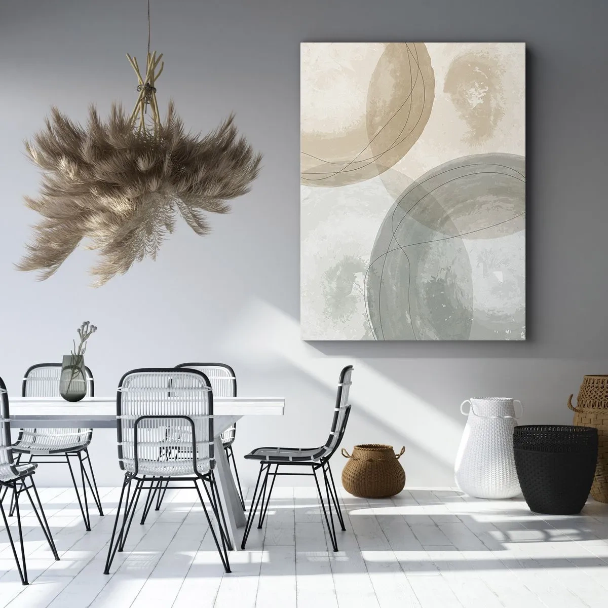 Cuadro sobre lienzo - Impresión de Imagen - Composición abstracta en colores pastel con líneas. - 80x120cm - Mundos que se entrecruzan - Decoración de pared moderna para salón y dormitorio ARTTOR