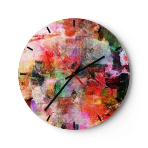 Reloj de pared - Reloj de vidrio - Una composición abstracta en vibrantes colores rosa y rojo. - 30x30cm - Un viaje a través del rosa - Decoración de pared moderna para salón, cocina y dormitorio ARTTOR