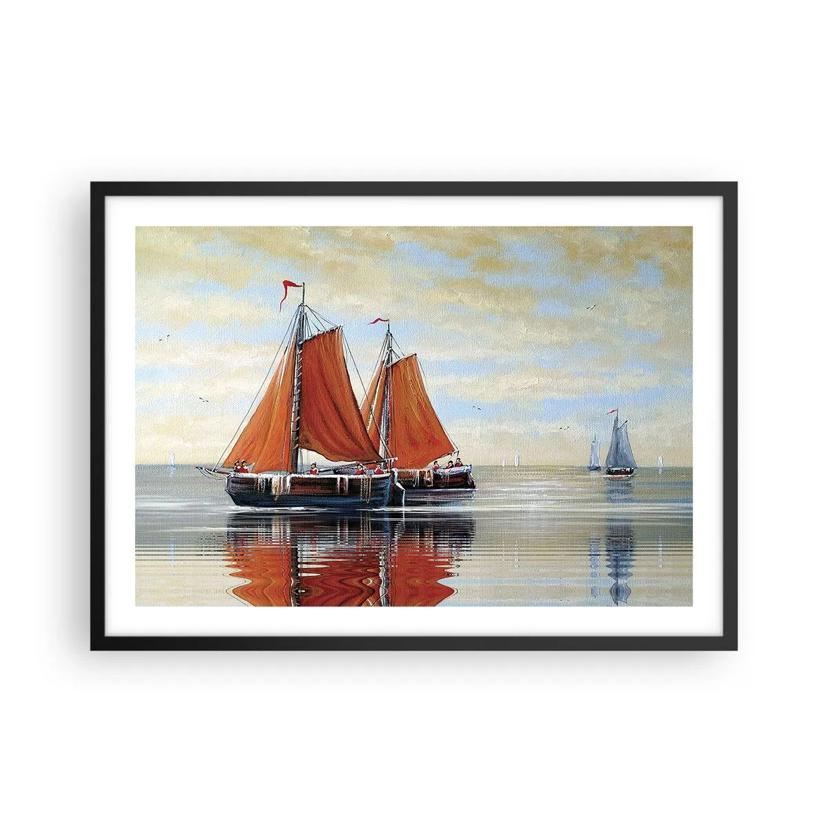 Póster en marco negro - Veleros de dos mástiles en aguas tranquilas - 70x50cm - Navega, marinero.... - Decoración de pared moderna para salón y dormitorio ARTTOR