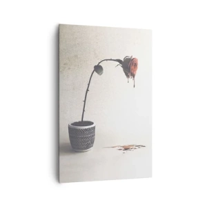 Cuadro sobre lienzo - Impresión de Imagen - Una rosa roja en una maceta con gotas de tinte sobre un fondo blanco. - 80x120cm - Rosa dolorosa - Decoración de pared moderna para salón y dormitorio ARTTOR