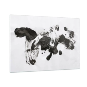 Cuadro sobre vidrio - Impresiones sobre Vidrio - Manchas negras abstractas y pinceladas sobre un fondo blanco - 100x70cm - ¿Un método en la locura? - Decoración de pared moderna para salón y dormitorio ARTTOR