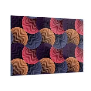 Cuadro sobre vidrio - Impresiones sobre Vidrio - Círculos concéntricos coloridos que forman un patrón geométrico. - 100x70cm - En un ritmo circular - Decoración de pared moderna para salón y dormitorio ARTTOR