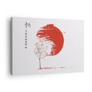 Cuadro sobre lienzo - Impresión de Imagen - Círculo rojo y árbol de estilo japonés. - 70x50cm - ¿Conoces este país? - Decoración de pared moderna para salón y dormitorio ARTTOR