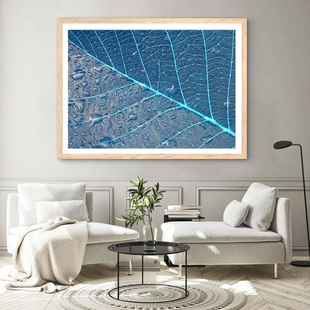 Póster en marco roble claro - Vida en el azul - 100x70 cm