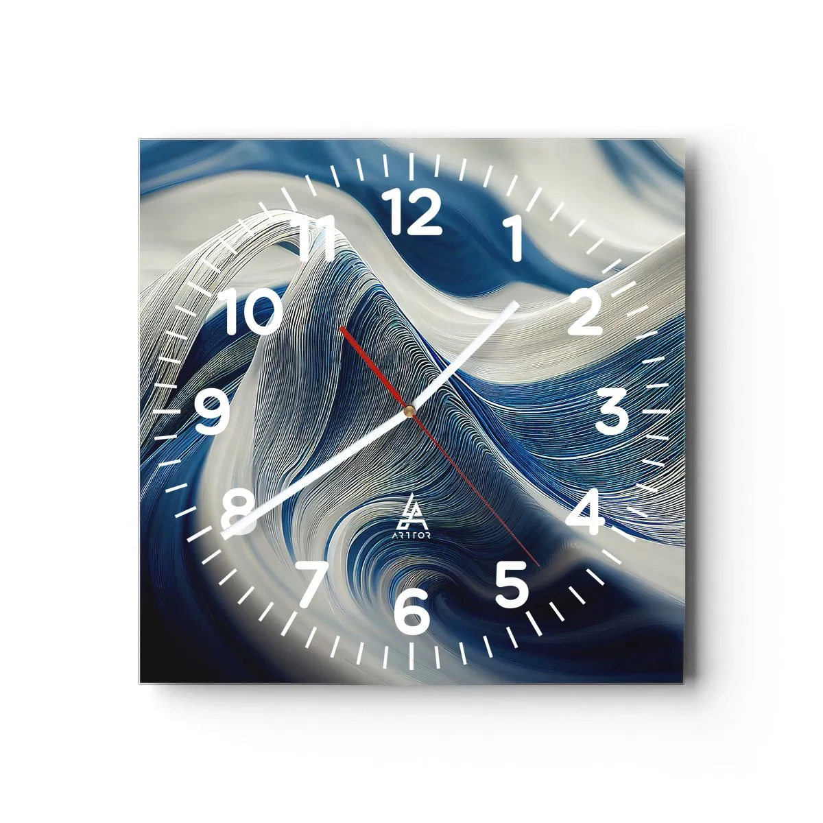 Reloj de pared - Reloj de vidrio - Fluidez de azul y blanco - 40x40 cm