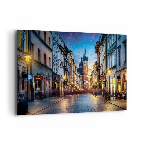Cuadro sobre lienzo - Impresión de Imagen - Calle al atardecer con vistas a la Catedral de Cracovia - 100x70cm - El encanto de Cracovia - Decoración de pared moderna para salón y dormitorio ARTTOR