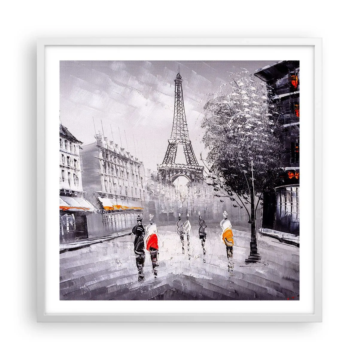 Póster en marco blanco - Un paseo parisino - 60x60 cm