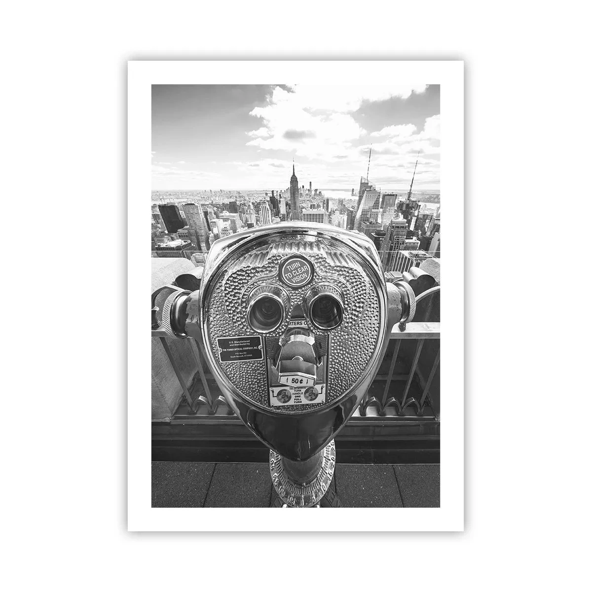 Póster - Una vista monocromática de la ciudad de Nueva York con binoculares en primer plano. - 50x70cm - Sobre la ciudad - Decoración de pared moderna para salón y dormitorio ARTTOR