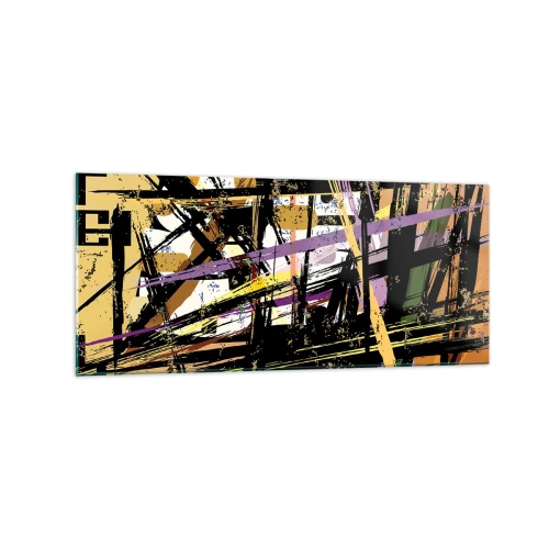 Cuadro sobre vidrio - Impresiones sobre Vidrio - Líneas y formas abstractas sobre un fondo beige - 120x50cm - Corte afilado - Decoración de pared moderna para salón y dormitorio ARTTOR