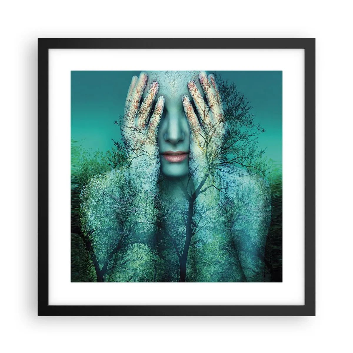 Póster en marco negro - Sumergida en azul - 40x40 cm