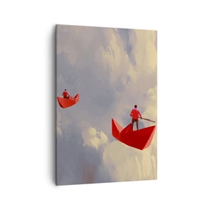 Cuadro sobre lienzo - Impresión de Imagen - Barquitos de papel rojos flotando en las nubes - 50x70cm - El viaje de un soñador - Decoración de pared moderna para salón y dormitorio ARTTOR
