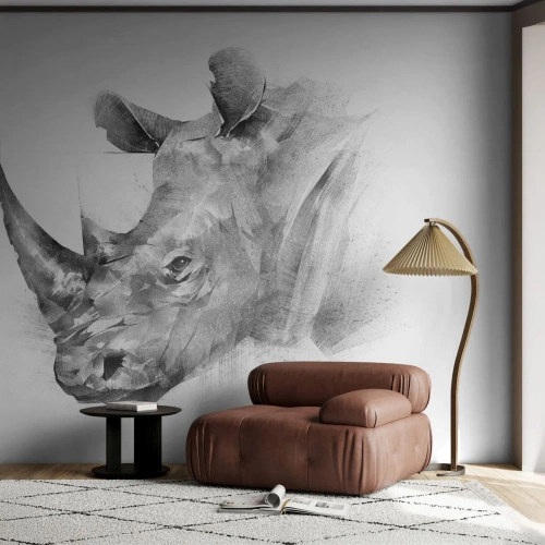 Fotomural Premium Sand - Retrato africano - Abstracción, Rinoceronte, animales - 450x315 cm