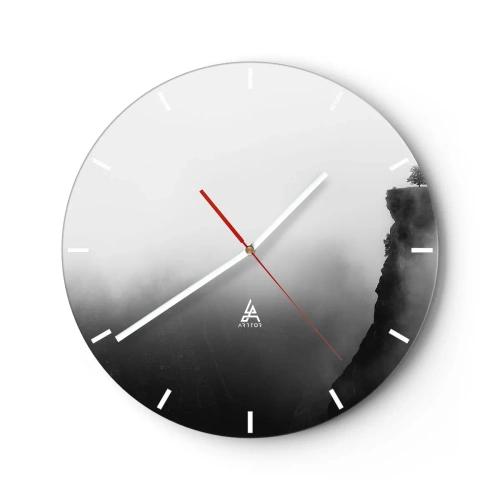Reloj de pared - Reloj de vidrio - Una roca negra sobre un abismo brumoso en tonos grises. - 30x30cm - En el límite del mundo - Decoración de pared moderna para salón, cocina y dormitorio ARTTOR