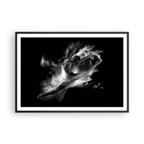 Póster en marco negro - Una bailarina en una pose dinámica sobre un fondo negro. - 100x70cm - El arte del vuelo - Decoración de pared moderna para salón y dormitorio ARTTOR