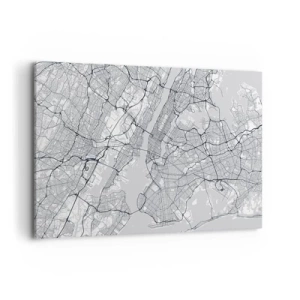 Cuadro sobre lienzo - Impresión de Imagen - Un mapa de la ciudad en estilo minimalista sobre un fondo gris. - 120x80cm - Anatomía de una metrópolis - Decoración de pared moderna para salón y dormitorio ARTTOR