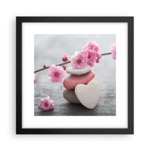 Póster en marco negro - Felicidad con la flor del cerezo - 30x30 cm