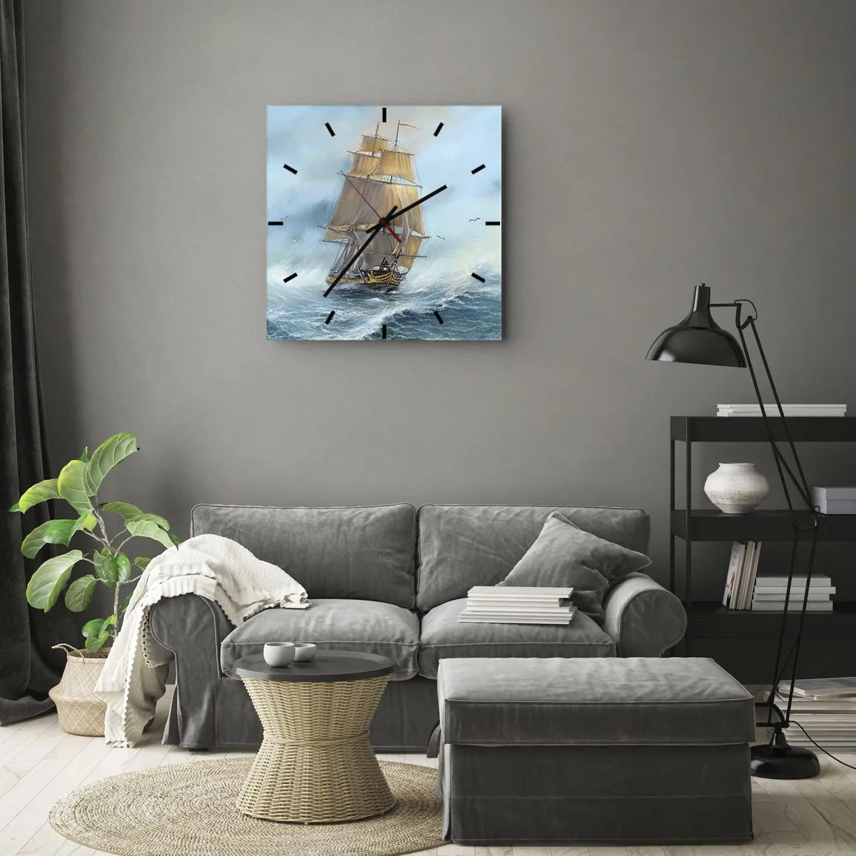 Reloj de pared - Reloj de vidrio - Surcando las olas - 40x40 cm