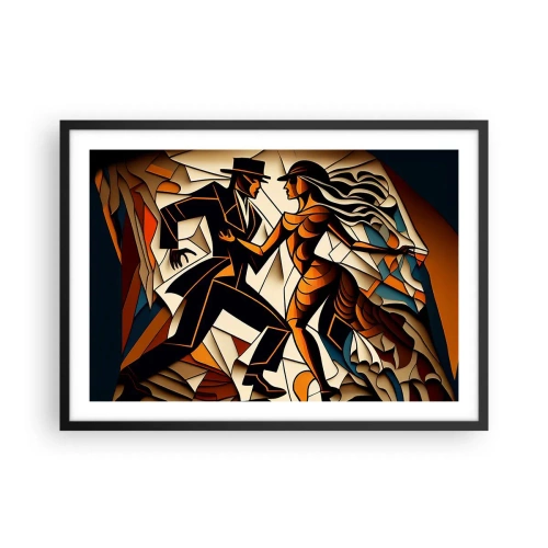 Póster en marco negro - Una pareja dinámica bailando en forma abstracta. - 70x50cm - Danza de pasión - Decoración de pared moderna para salón y dormitorio ARTTOR