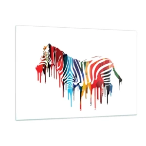 Cuadro sobre vidrio - Impresiones sobre Vidrio - Una cebra colorida en forma abstracta con un efecto de pintura goteando. - 120x80cm - No solo blanco y negro - Decoración de pared moderna para salón y dormitorio ARTTOR