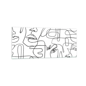 Cuadro sobre vidrio - Impresiones sobre Vidrio - Un dibujo minimalista de una cara con líneas sobre un fondo claro. - 120x50cm - Entre emociones enredadas - Decoración de pared moderna para salón y dormitorio ARTTOR