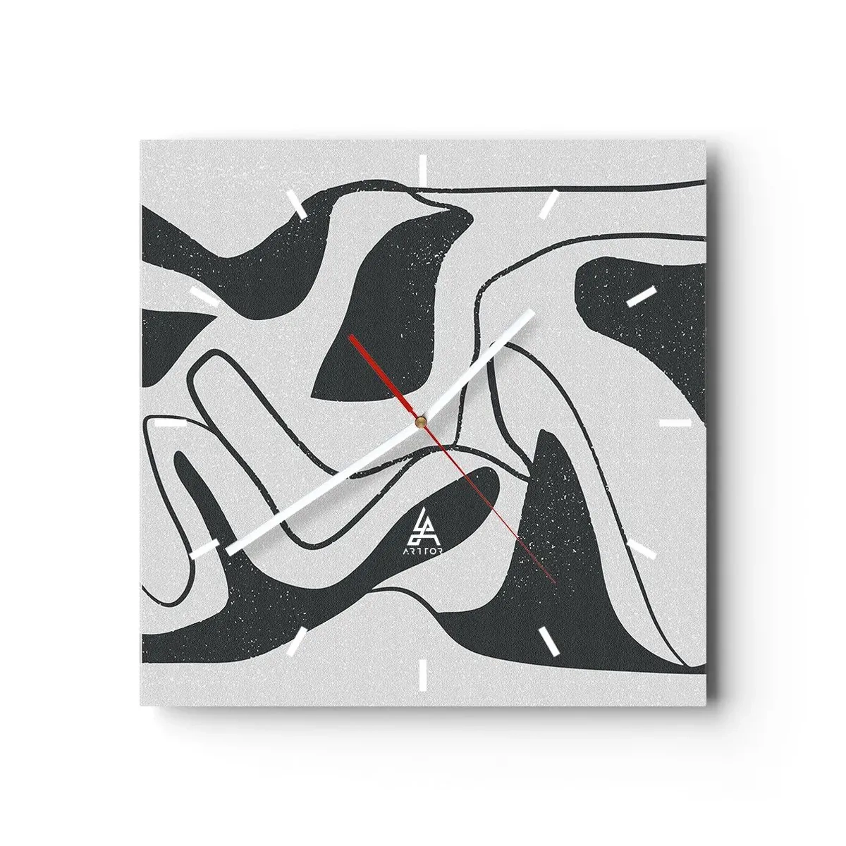 Reloj de pared - Reloj de vidrio - Abstracción en blanco y negro con formas orgánicas. - 30x30cm - Juego abstracto en un laberinto - Decoración de pared moderna para salón y dormitorio ARTTOR
