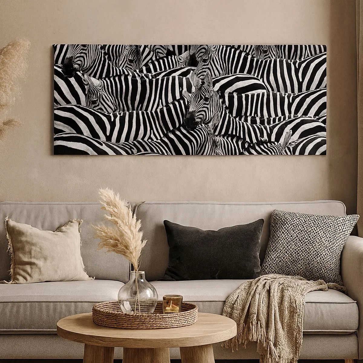 Cuadro sobre lienzo - Impresión de Imagen - Retrato a rayas - 100x40 cm