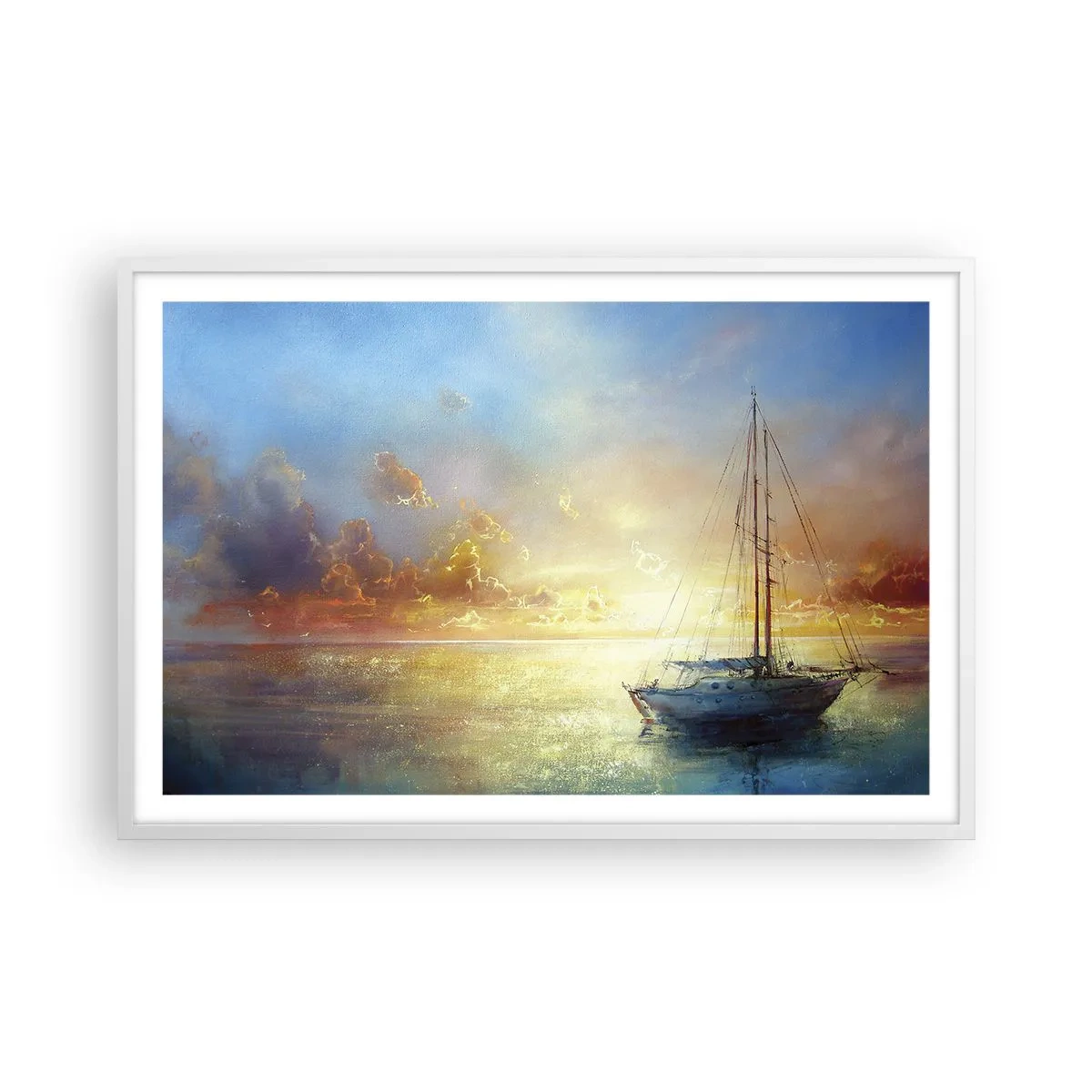 Póster en marco blanco - En una bahía dorada - 91x61 cm