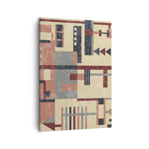 Cuadro sobre lienzo - Impresión de Imagen - Patrón geométrico en tonos pastel beige, rojo y gris. - 50x70cm - Una combinación de verticales y niveles - Decoración de pared moderna para salón y dormitorio ARTTOR