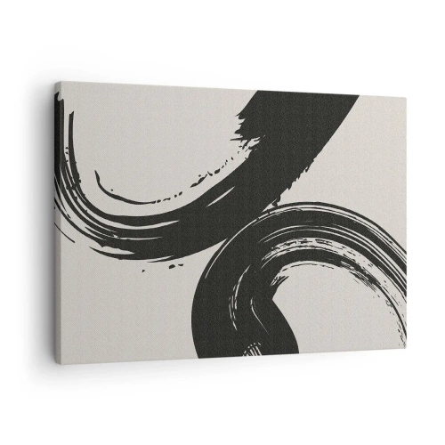 Cuadro sobre lienzo - Impresión de Imagen - Pinceladas dinámicas en negro sobre un fondo claro - 70x50cm - Barrido y circular - Decoración de pared moderna para salón y dormitorio ARTTOR