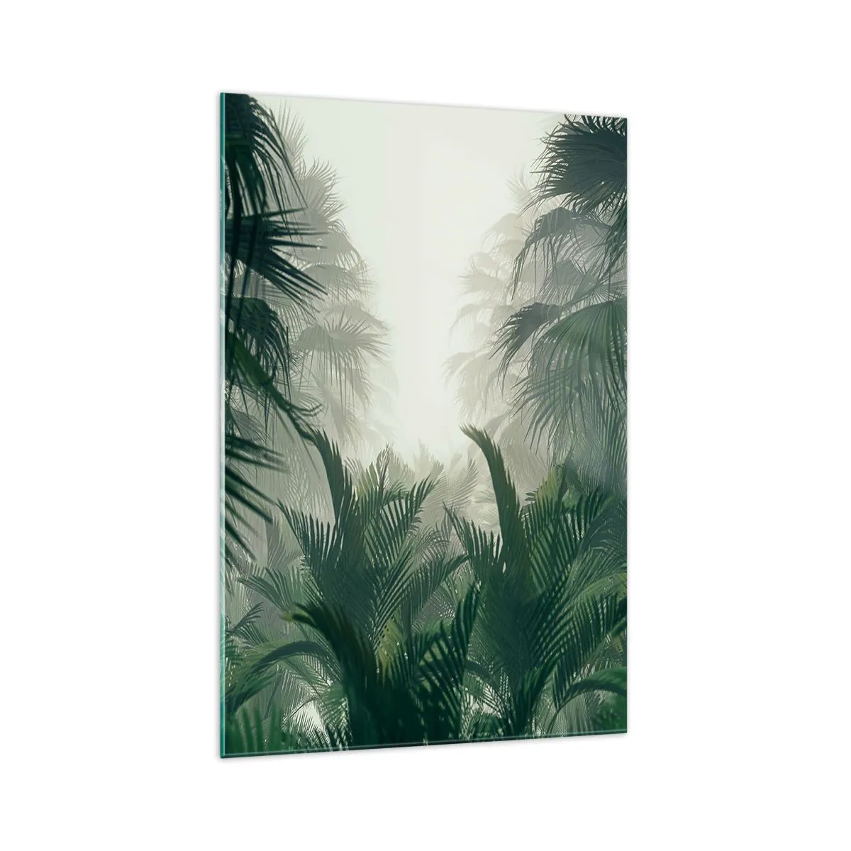 Cuadro sobre vidrio - Impresiones sobre Vidrio - Vegetación tropical en la densa niebla de la selva tropical - 70x100cm - Misterio tropical - Decoración de pared moderna para salón y dormitorio ARTTOR