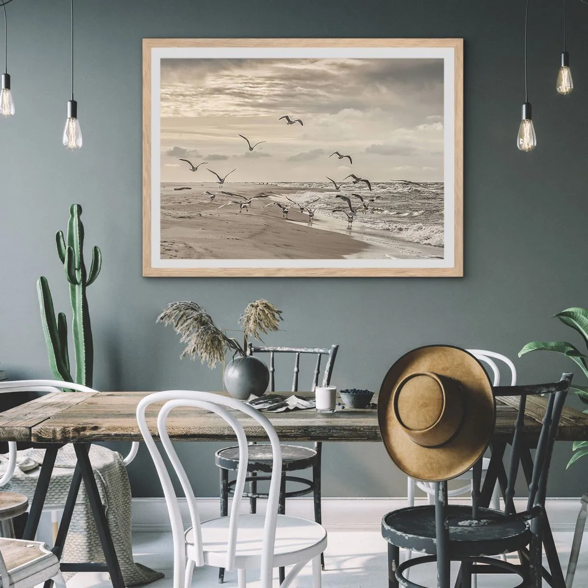 Póster en marco roble claro - El sonido del mar, el canto de los pájaros - 40x30 cm