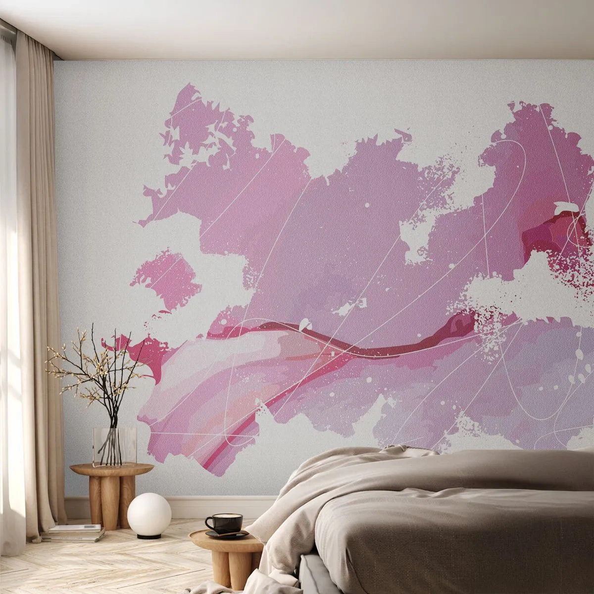 Fotomural Standard Eco - Mapa de un mundo rosa - Minimalismo, Pastel, Mapa - 250x175 cm
