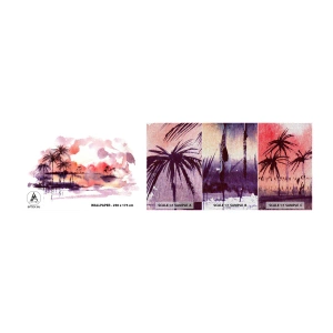 Muestra de fotomural Premium Canvas - La calma de los trópicos en rojo - Paisaje, Palmera de cocos, Gráficos - 100x30 cm