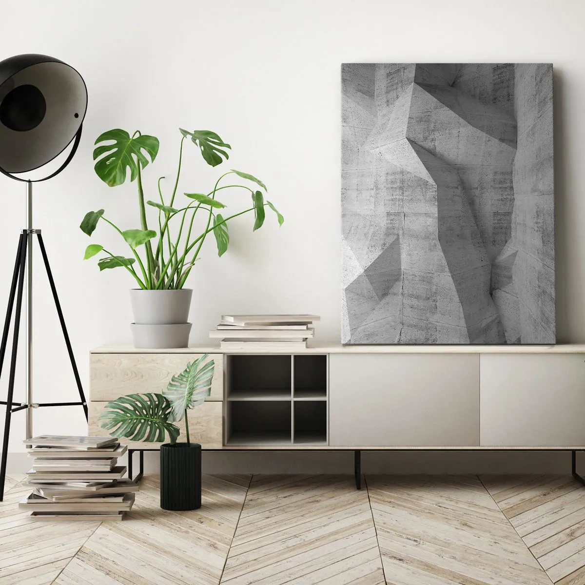 Cuadro sobre lienzo - Impresión de Imagen - Formas geométricas de hormigón en gris - 50x70cm - Un verdadero desafío - Decoración de pared moderna para salón y dormitorio ARTTOR