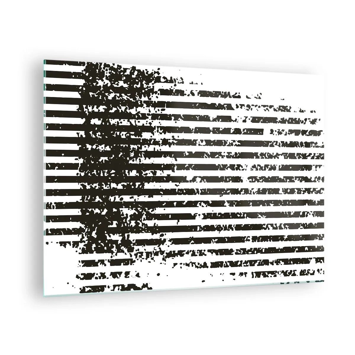 Cuadro sobre vidrio - Impresiones sobre Vidrio - Líneas horizontales en blanco y negro con efectos de ruido y abrasión. - 70x50cm - Ritmo y ruido - Decoración de pared moderna para salón y dormitorio ARTTOR