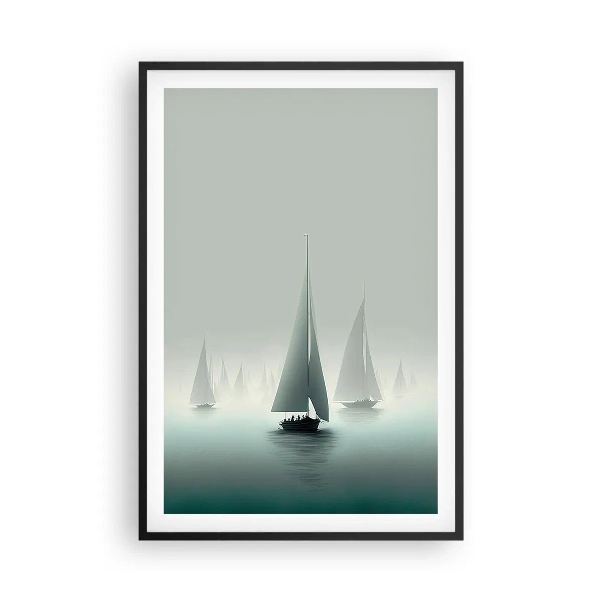 Póster en marco negro - Día de niebla en alta mar - 61x91 cm