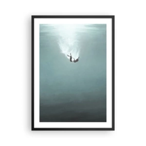 Póster en marco negro - Silueta de un hombre cayendo a las profundidades del agua. - 50x70cm - En el abrazo del océano - Decoración de pared moderna para salón y dormitorio ARTTOR