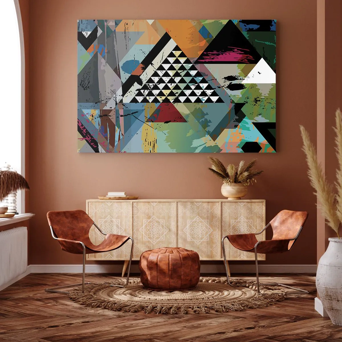 Cuadro sobre lienzo - Impresión de Imagen - Una composición abstracta de formas geométricas y colores. - 100x70cm - Qué sencillo es - Decoración de pared moderna para salón y dormitorio ARTTOR