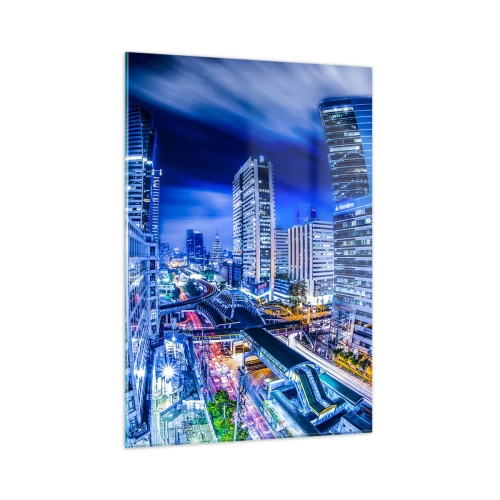 Cuadro sobre vidrio - Impresiones sobre Vidrio - Panorama de una ciudad moderna de noche con luces brillantes. - 50x70cm - Ritmos de la ciudad nocturna - Decoración de pared moderna para salón y dormitorio ARTTOR