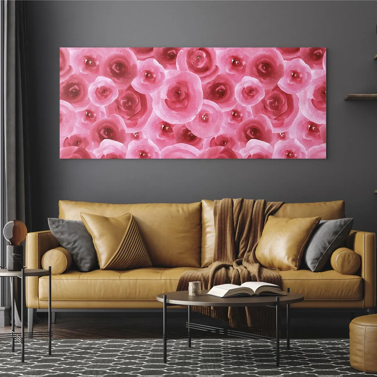 Cuadro sobre vidrio - Impresiones sobre Vidrio - Delicadas rosas en tonos pastel de rosa. - 140x50cm - Rosas abajo y arriba - Decoración de pared moderna para salón y dormitorio ARTTOR